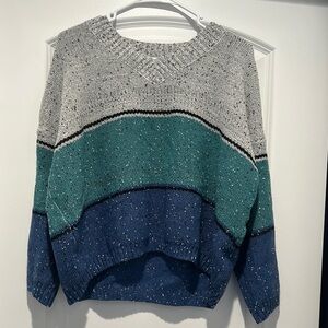 SHEIN Gray and Green V-Neck Sweater